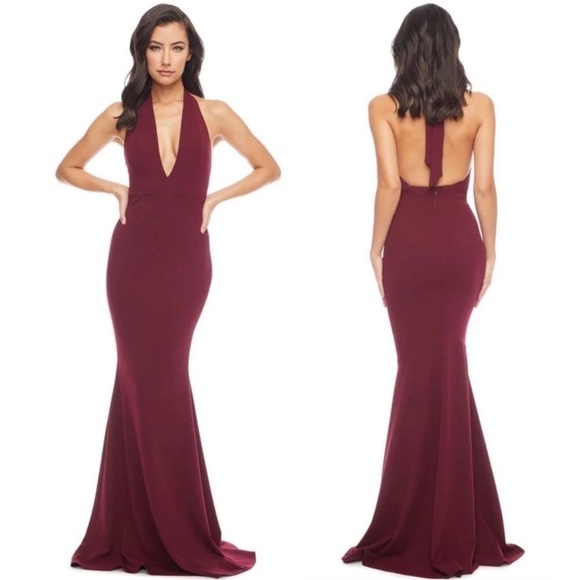 Dress The Population Camden Mermaid Hem Evening Gown Maxi Burgundy S - Picture 1 of 11